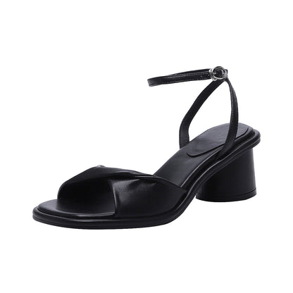 Back to school Summer Urban Casual Fashion High Shoes for Women Buckle-strap Real Leather Thick Heels Woman Sandals Outdoor Ladies Party Shoes