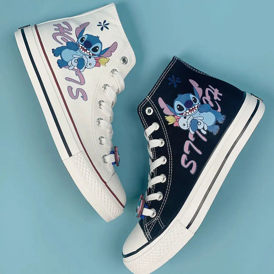 creamtopmall-Lilo & Stitch Canvas Shoes Cute Cartoon Little Monster Pattern Shoes Fashion Casual Sports High and Low Canvas Shoes