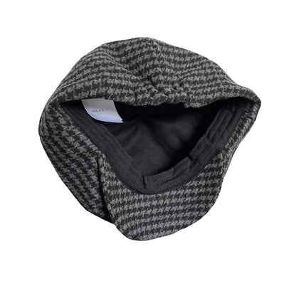 creamtopmall-Retro Plaid Newsboy Hat Men Beret Black Beret Hats Peaked Octagonal with Brim Caps Winter Spring Beret NC16