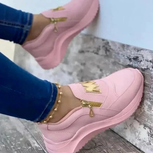 Antmvs-Women Sport Shoes Thick Bottom Solid Color Ladies Vulcanized Sneakers Casual Wedge Walking Shoes Slip On Zipper Women Shoes