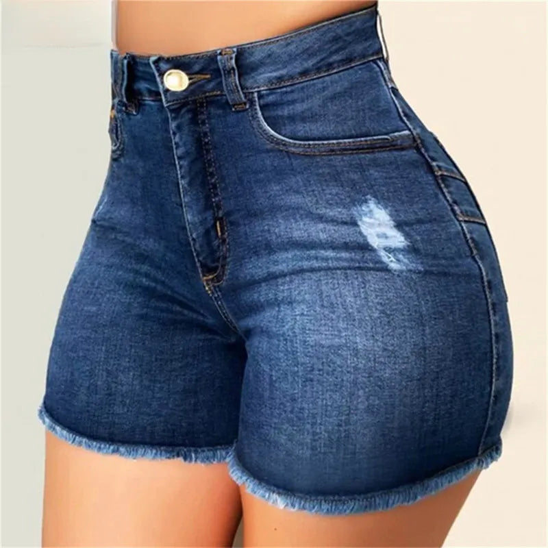 creamtopmall-Large Size Sexy Ripped Denim Shorts Girl New High Waist Skinny Hips Stretch Leg Length Tight Tight Stretch Hips Jeans Women