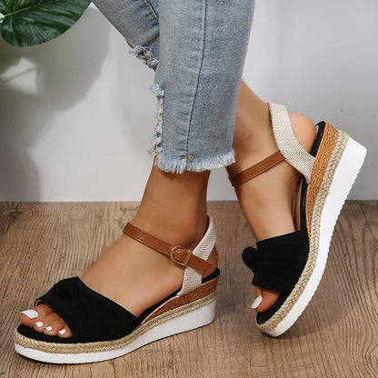 creamtopmall Wedge Sandals for Women Summer Peep Toe Non Slip Gladiator Shoes Woman Fashion Bowtie Platform Sandalias Mujer