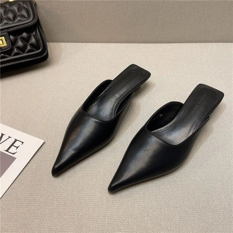 creamtopmall- New Low Heel Slippers Summer Close Toe Outdoor Mules Casual Pumps Street Style Mum‘s Sandal Slip On Half Slippers Loafers