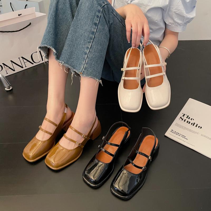 creamtopmall Summer Women Sandals Square Toe Back Open Buckle Chunky Heel Females Pumps Fashion Elegant Leisure Cozy Mary Jane Lady Shoe