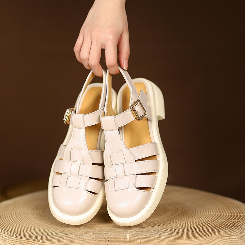 Antmvs  new Women sandals natural leather 22-25.5cm Washed cowhide+pigskin full leather Vintage luxury Roman sandals women shoes