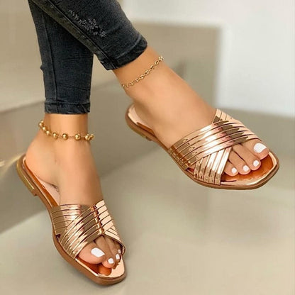 creamtopmall  New Metal Cross Fashion Ladies Slippers Women Luxury Sandals Women Designers Outdoor Sports Beach Sports Comfort Shoes