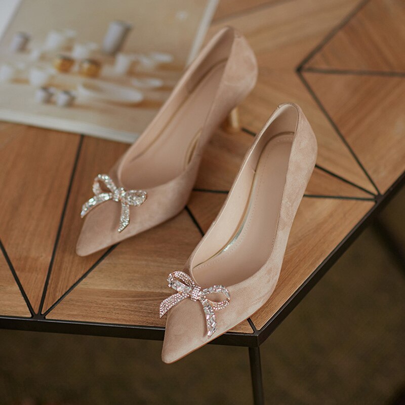 creamtopmall New Simple Ladies Stiletto Pointed Toe Designer French Retro Women's Pumps Butterfly Knot Banquet Female Single Shoes