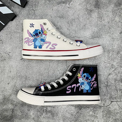 creamtopmall-Lilo & Stitch Canvas Shoes Cute Cartoon Little Monster Pattern Shoes Fashion Casual Sports High and Low Canvas Shoes