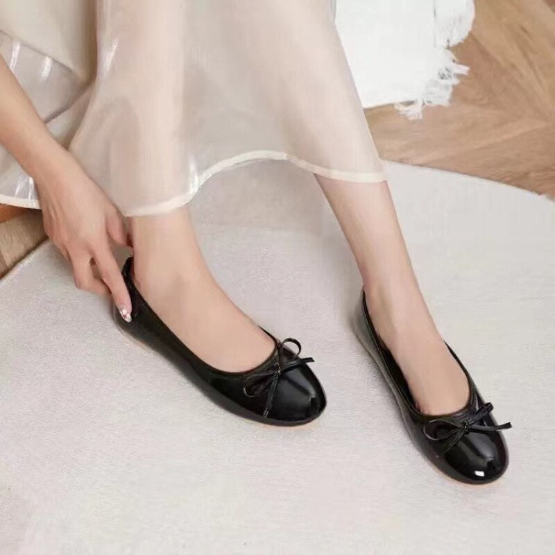 Graduation Gift Shoes for Women French Retro Bow Wedges Shoes Round Toe Comfortable Soft Bottom Casual Flats Slip on Flats Shoes Zapatos Mujer