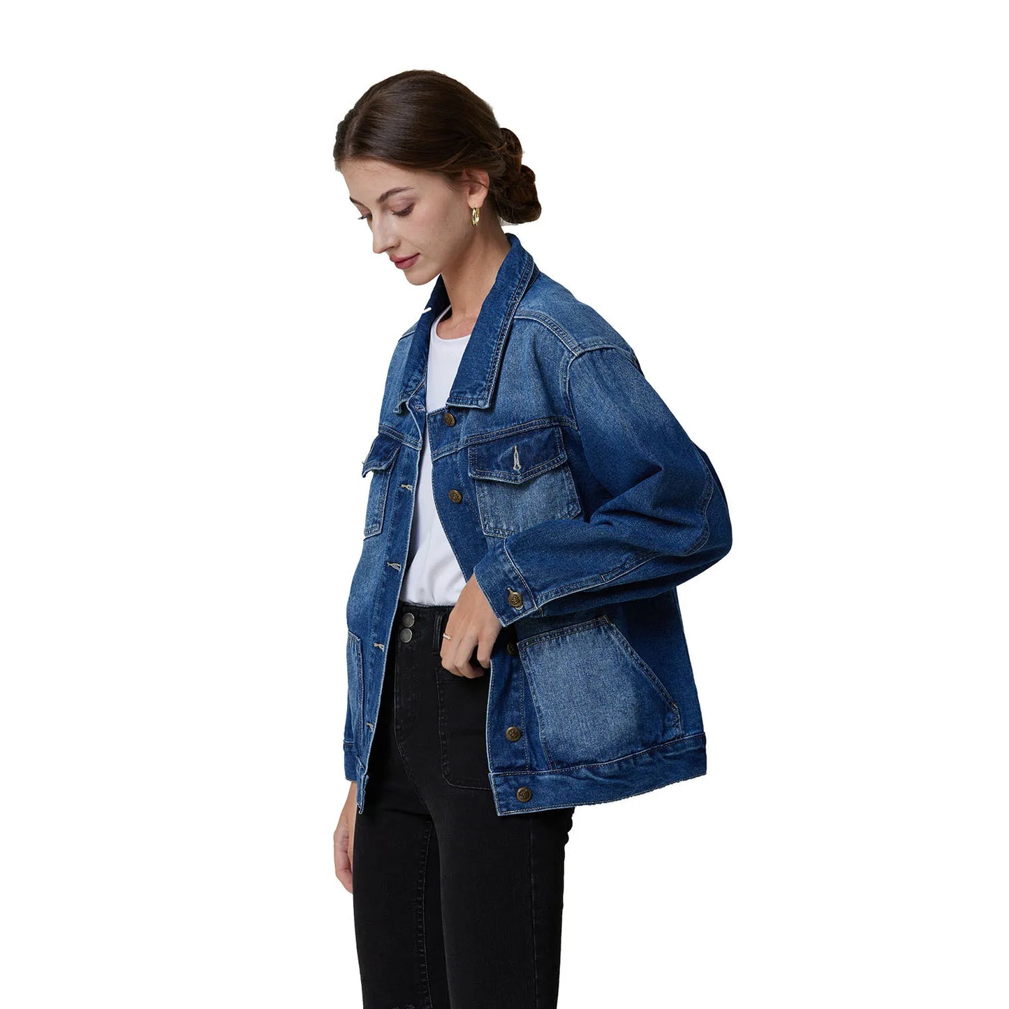 creamtopmall-New Spring Autumn Single-breasted Womens Denim Jacket Coat Loose Long Sleeve Tops Casual Jean Coats Female Outerwear