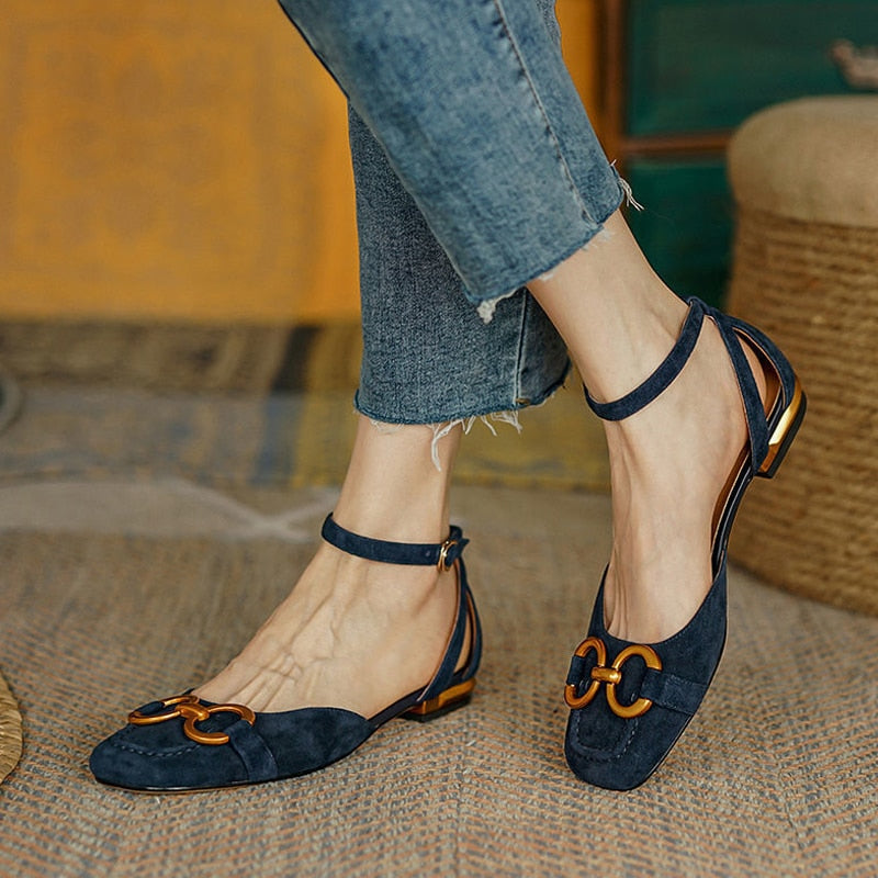 creamtopmall French Hollow Ladies Sandals Commute Classic Low-heeled Female Single Shoes Summer New Casual Square Head Women's Shoes