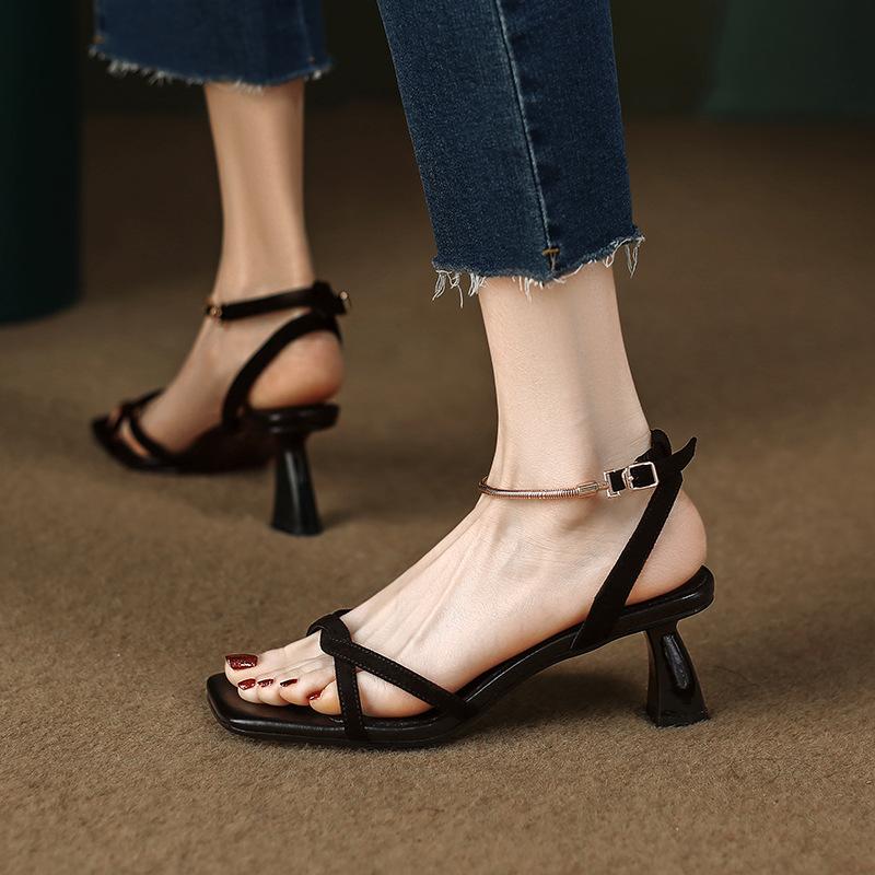 creamtopmall Sandals for Women High Heel Summer Thin Ankle Straps Mental Buckle Strap Lady Sandals Elegant Fashion Concise Female Shoes