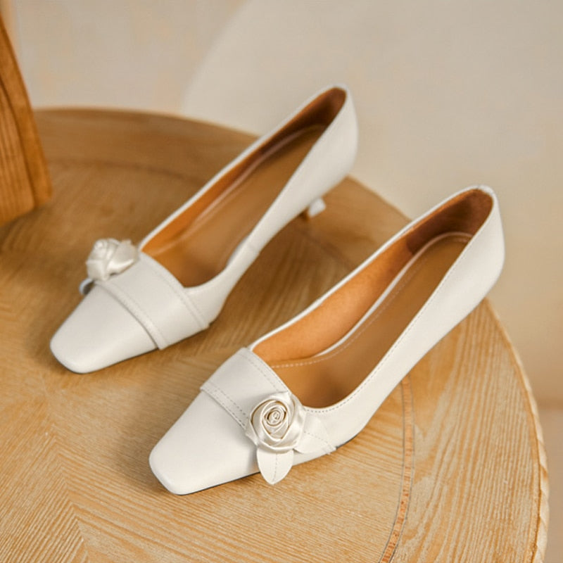 creamtopmall Wedding Ladies Shoes Prom Middle Heel Square Head Women's Pumps Elegant Fairy Style Gentle Female Single Shoes