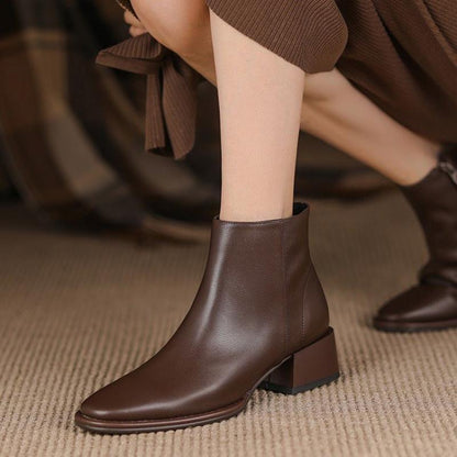 creamtopmall Women's Ankle Boots Autumn Chelsea Leather Casual Med Heels Pointed Ladies Shoe Elegant Retro Females Shoes Soft Fashion