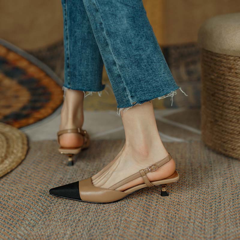 creamtopmall New Summer Women Slingback Sandals Pointed Toe Mid Heel Females Slippers Elegant Cozy Vintage Girl Office Banquet Footwear