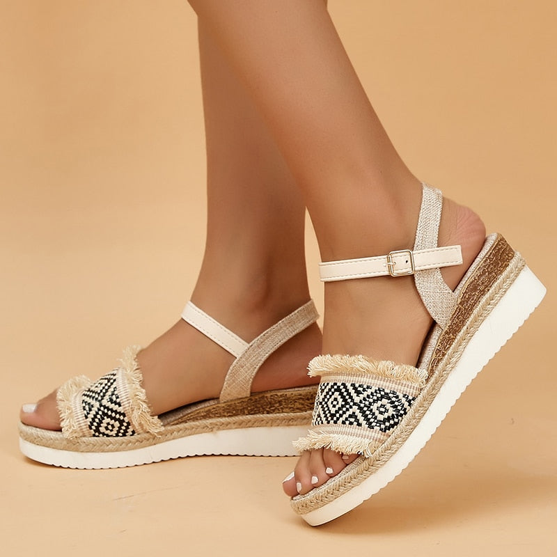 creamtopmall Style Printed Wedge Sandals for Women Summer 2023 Non Slip Platform Shoes Woman Lightweight Casual Gladiator Sandalias