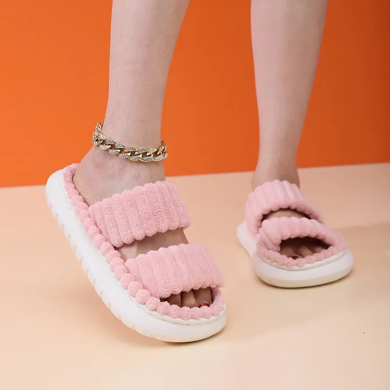 creamtopmall- rNew Women Home Slippers Open-Toe Cross Band Linen Soled Indoor Slides Linen Soled Non-Slip Bathroom Slippers