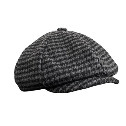 creamtopmall-Retro Plaid Newsboy Hat Men Beret Black Beret Hats Peaked Octagonal with Brim Caps Winter Spring Beret NC16