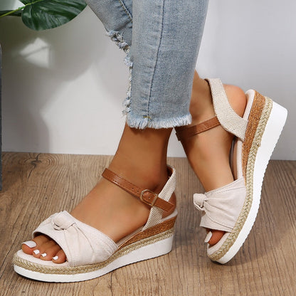 creamtopmall Wedge Sandals for Women Summer Peep Toe Non Slip Gladiator Shoes Woman Fashion Bowtie Platform Sandalias Mujer