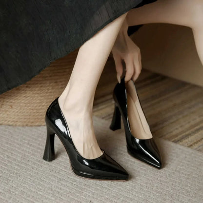 creamtopmall-Super High Heel Pointed Shallow Patent Leather High Heels Fashion Elegant Shoes Women Thin Heel Platform Work Shoes Pumps