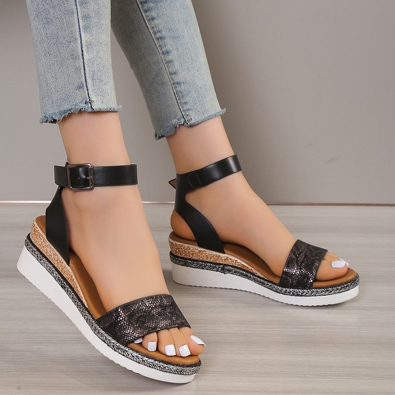 creamtopmall Amkle Strap Wedge Sandals for Women Summer  High Heel Open Toe Buckle Gladiator Shoes Woman Non Slip Platform Sandals Female