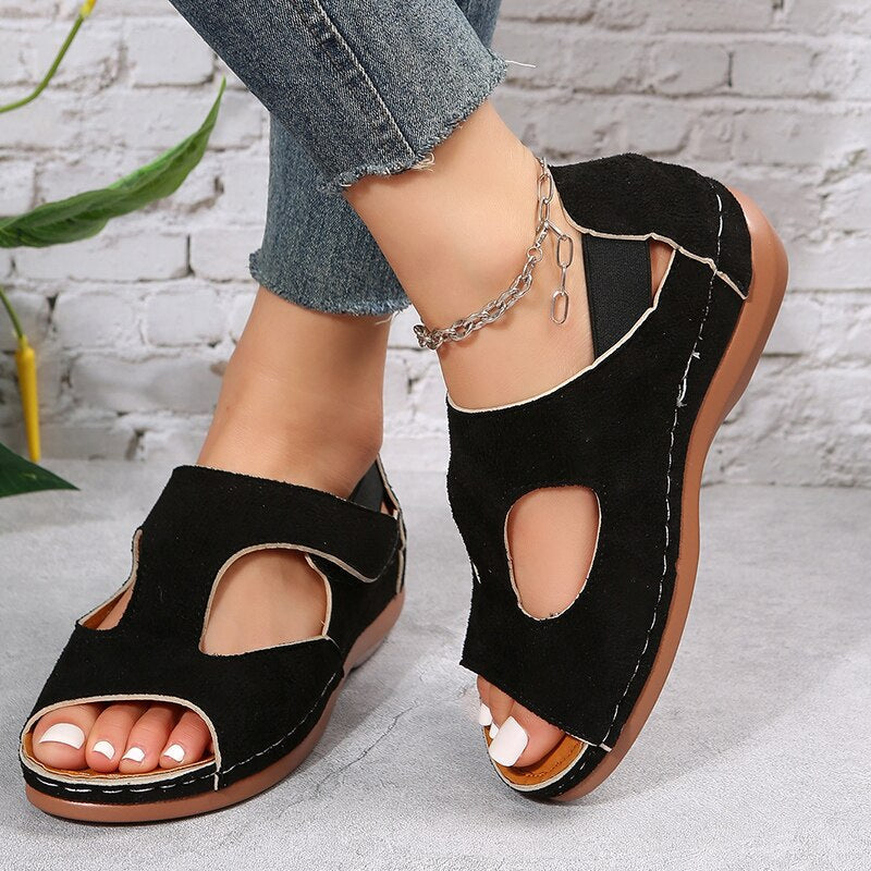 Antmvs Vintage Leopard Print Roman Sandals Women Peep Toe Hollow Out Wedge Sandalias Mujer  Thick Sole Non Slip Summer Shoes Woman