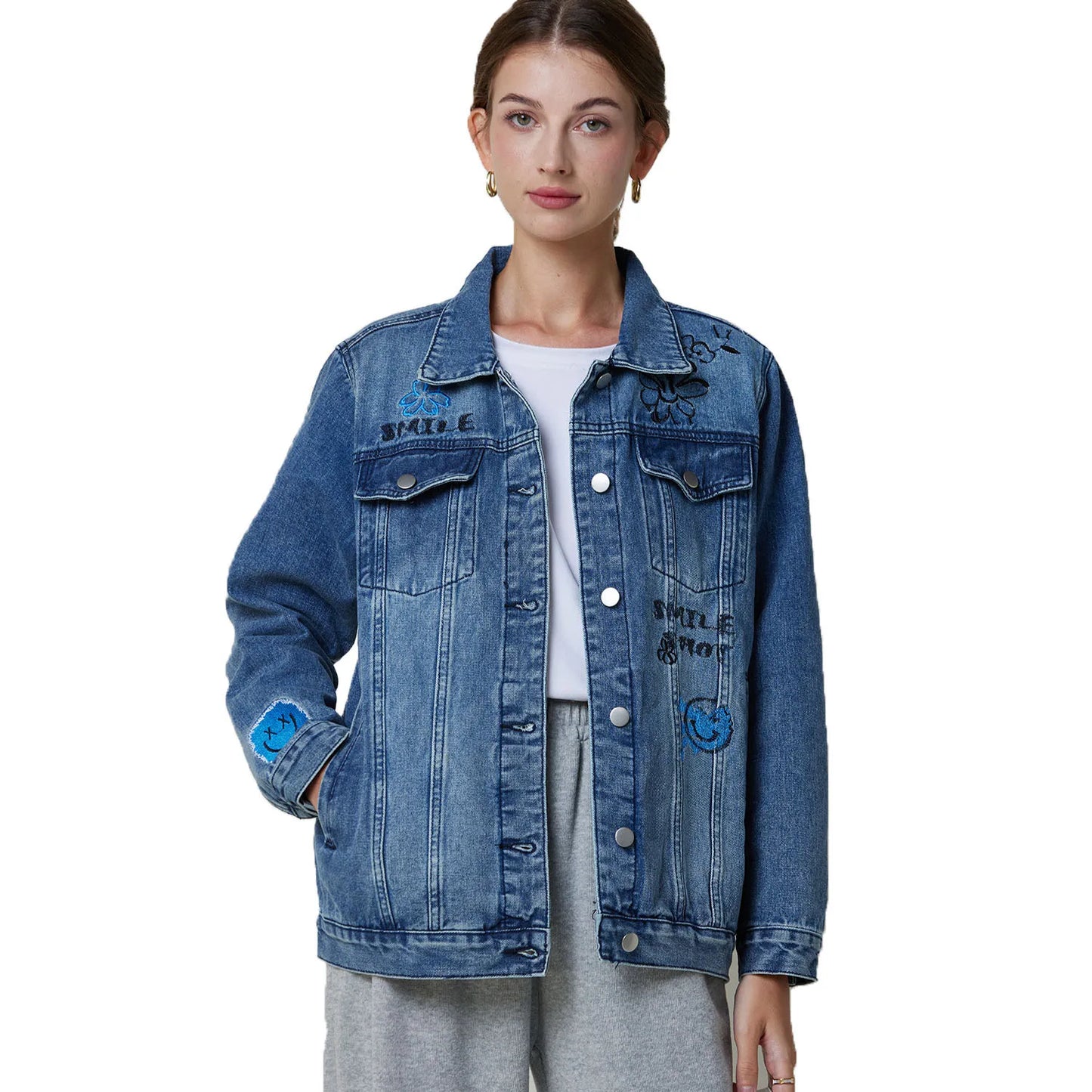 creamtopmall-2024New Spring Autumn Single-breasted Womens Denim Jacket Coat Loose Long Sleeve Tops Casual Jean Coats Female Outerwear