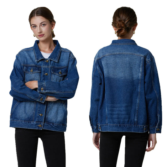 creamtopmall-New Spring Autumn Single-breasted Womens Denim Jacket Coat Loose Long Sleeve Tops Casual Jean Coats Female Outerwear