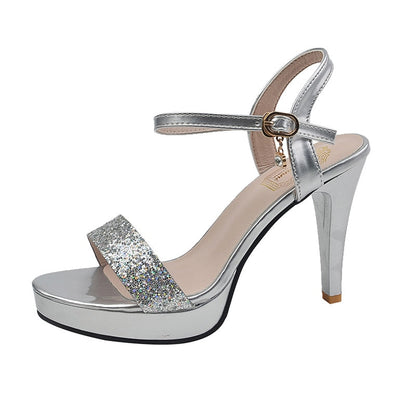 Antmvs Gold Silver Glitter High Heel Sandals for Women Summer  Ankle Strap Platform Pumps Woman Stiletto Heeled Party Shoes