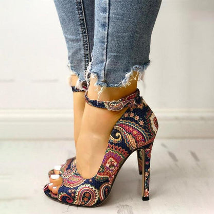 Creamtopmall Ankle Strap High Heels Peep Toe Sandals