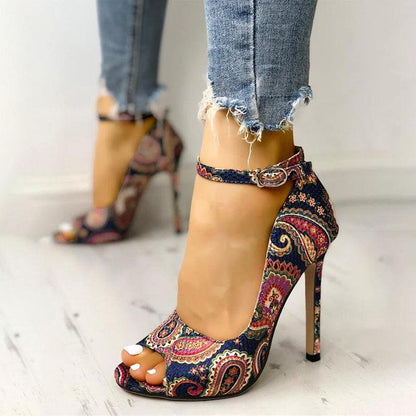 Creamtopmall Ankle Strap High Heels Peep Toe Sandals