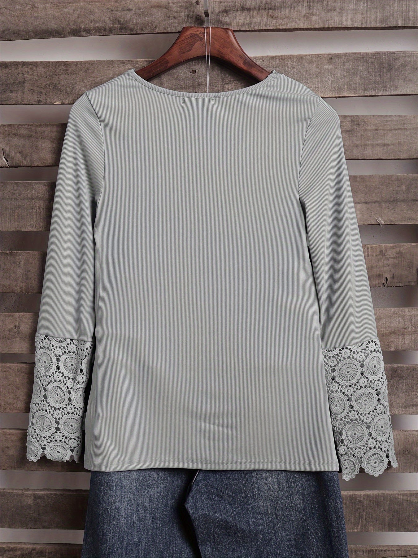 Creamtopmall Lace Stitching V Neck Long Sleeve T-Shirt