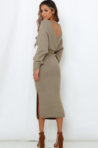 Creamtopmall Backless Tie Up Knit Slim Dress