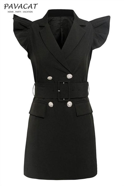 Creamtopmall Belted Double Breasted Blazer Dress