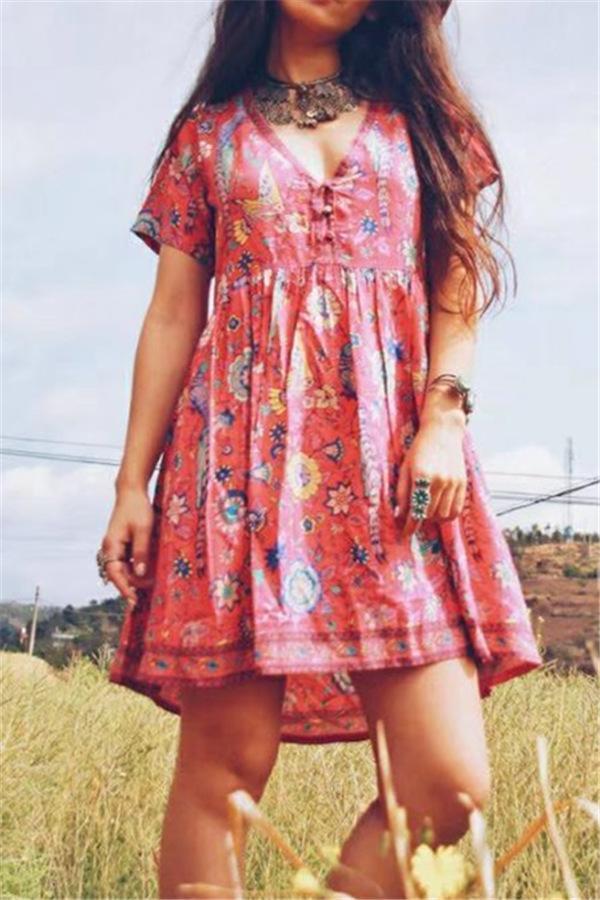 Creamtopmall Boho Chic Ruffles Mini Dress