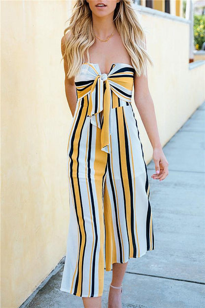 creamtopmall Bowknot Off Shoulder Wide Leg Jumpsuit