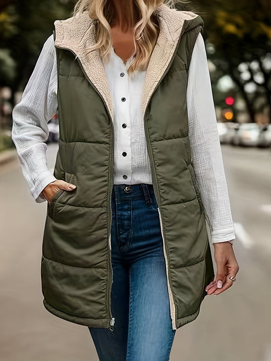 Creamtopmall Reversible Sleeveless Hooded Vest Coat