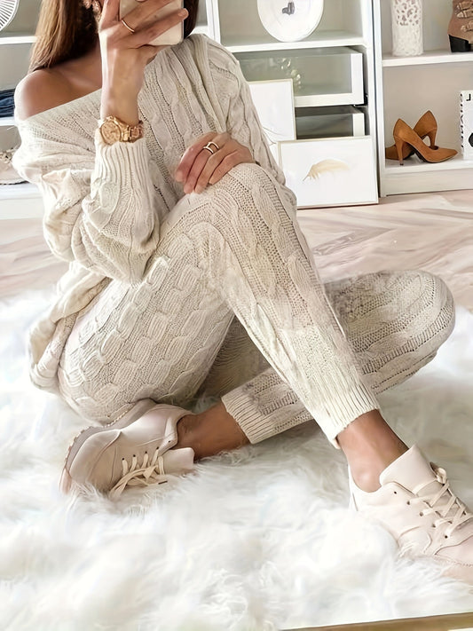 Creamtopmall Knitted Matching Sweater & Pants Outfits Two-piece Set