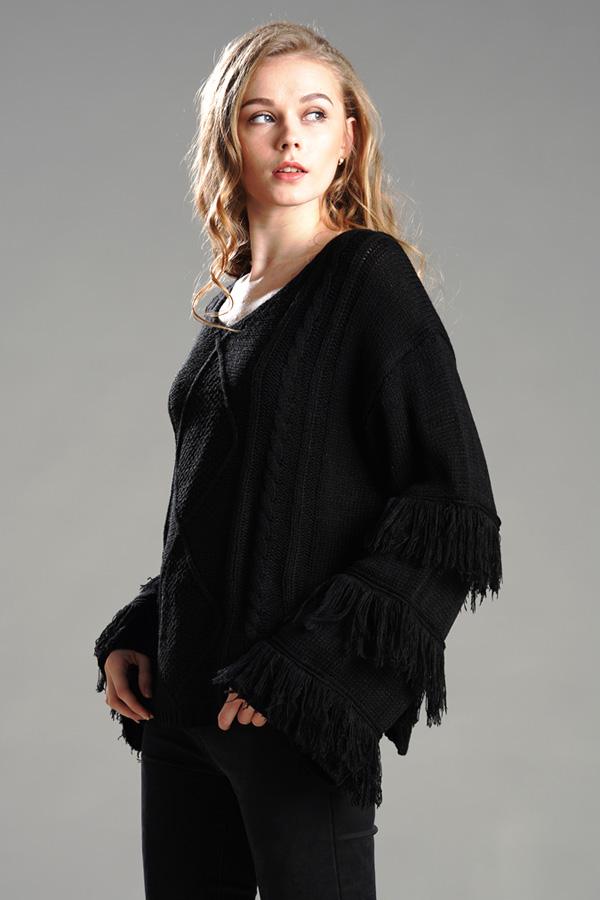 Creamtopmall Cable Knit Tassel Fluffy Sweater