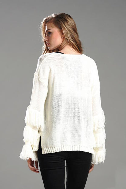 Creamtopmall Cable Knit Tassel Fluffy Sweater