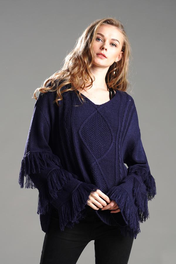 Creamtopmall Cable Knit Tassel Fluffy Sweater