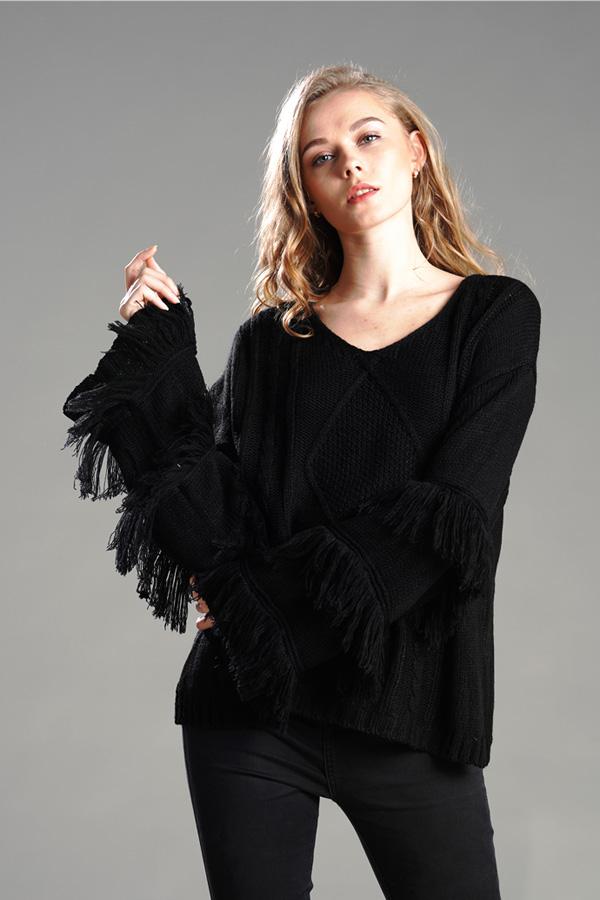 Creamtopmall Cable Knit Tassel Fluffy Sweater