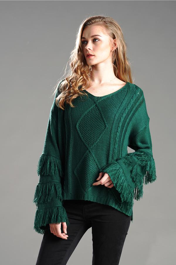 Creamtopmall Cable Knit Tassel Fluffy Sweater