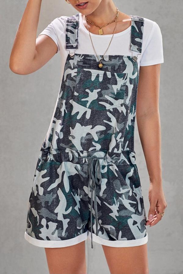 creamtopmall Camouflage Printed High-waist Strap Shorts