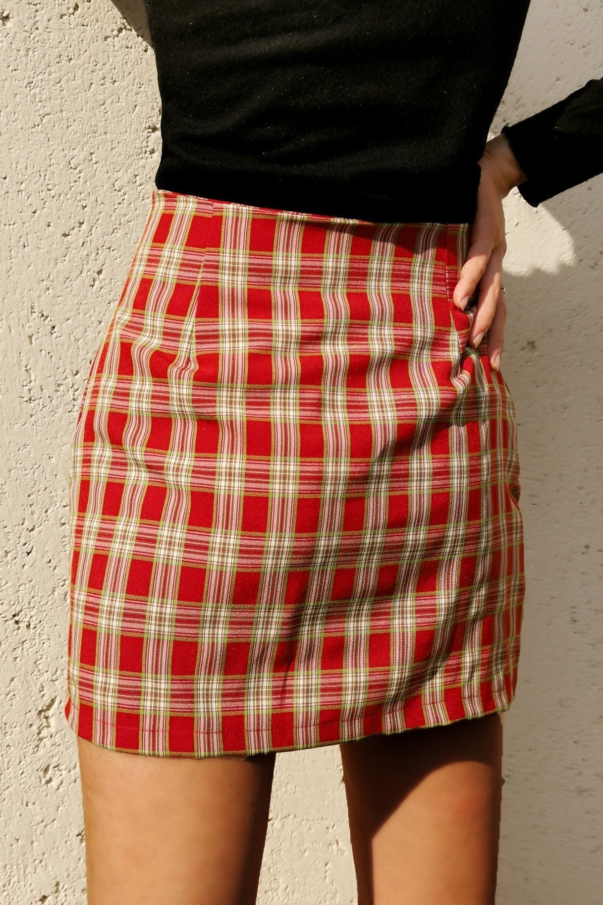 Creamtopmall Cara Plaid Bodycon Split Skirt