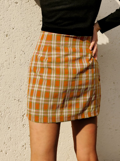 Creamtopmall Cara Plaid Bodycon Split Skirt