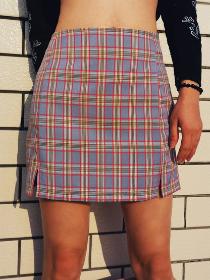 Creamtopmall Cara Plaid Bodycon Split Skirt