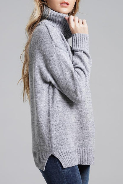 Creamtopmall Casual Knit High Neck Loose Sweater - Gray