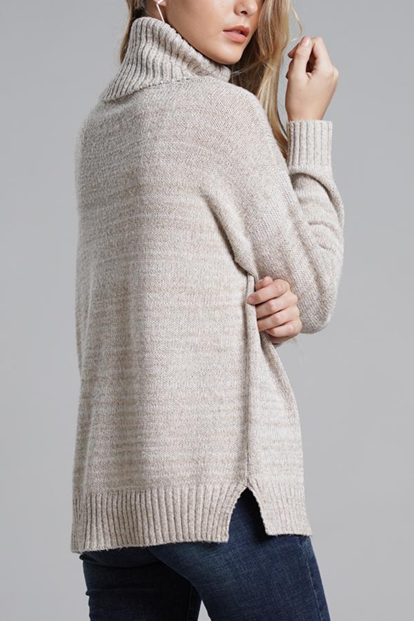 Creamtopmall Casual Knit High Neck Loose Sweater - Gray