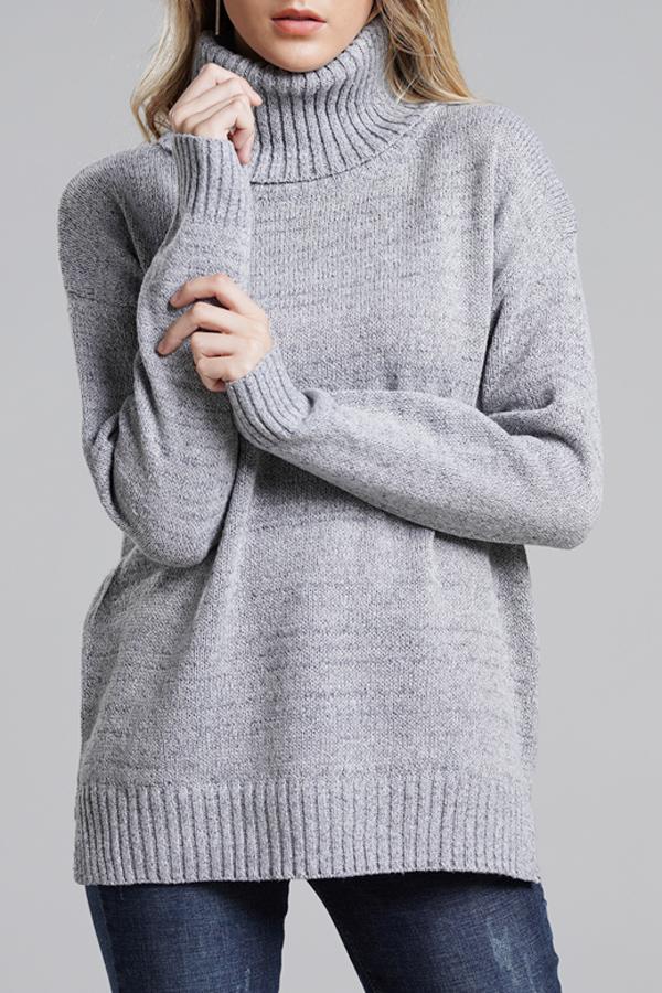 Creamtopmall Casual Knit High Neck Loose Sweater